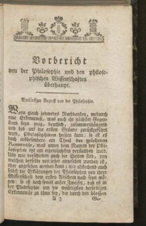 Vorbericht von der Philosopie und den philosophischen Wissenschaften überhaupt