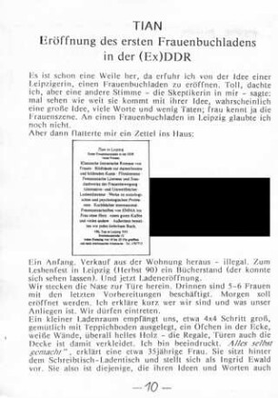 TIAN : Eröffnung des ersten Frauenbuchladens in der (Ex)DDR