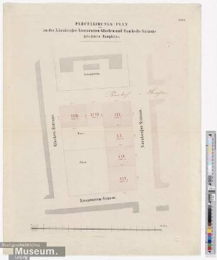 Parcellirungs - Plan an der Nürnberger - Sternwarten - Glocken- und Bauhofs - Strasse gelegenen Bauplätze