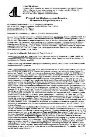 Protokoll der Mitgliederversammlung des Blankeneser Bürger-Vereins e.V.