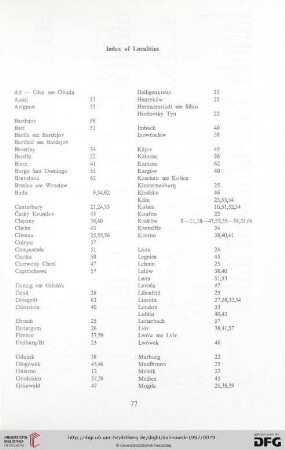 Index of Localities