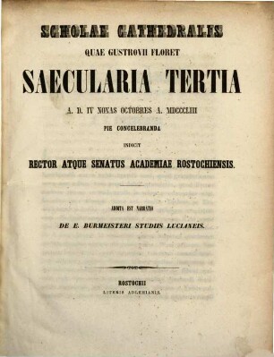 Narratio de E. Burmeisteri studiis Lucianeis, auctore F. V. Fritzsche : (Somnium sive Gallus, graece.) (Programm)