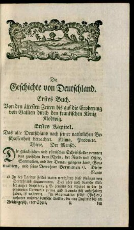 Erstes Kapitel. Das alte Deutschland nach seiner natürlichen Beschaffenheit betrachtet. Klima. Producte. Thiere. Der Mensch