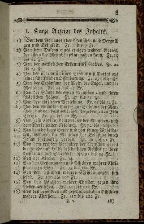 I. Kurze Anzeige des Inhalts.