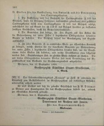 83. Ministerial-Bekanntmachung, die anderweitige Ertheilung der Erlaubniß zum Geschäftsbetrieb im Großherzogthum an die Lebensversicherungsbank "Kosmos" zu Zeist betreffend