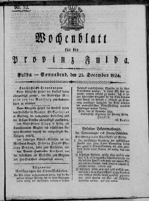 Nr. 52, Ausgabe vom 25. Dezember 1824