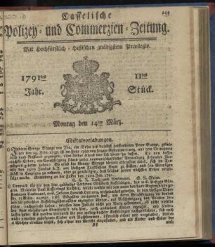 11tes Stueck, Montag den 14ten Maerz. 1791