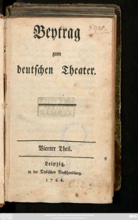 Vierter Theil: Beytrag zum deutschen Theater