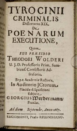 Dissertatio XIX. De Poenarum Executione