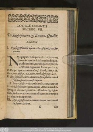 Logicae Errantis Diatribe VII. De Suppositione & Enunc.