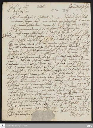 Brief von Justus Samuel Scharschmidt an August Hermann Francke.