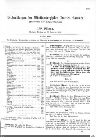 130. Sitzung, Stuttgart, 22.12.1908