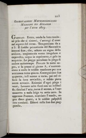 Osservazioni Meteorologiche Mediche Ed Agrarie per l'anno 1809.