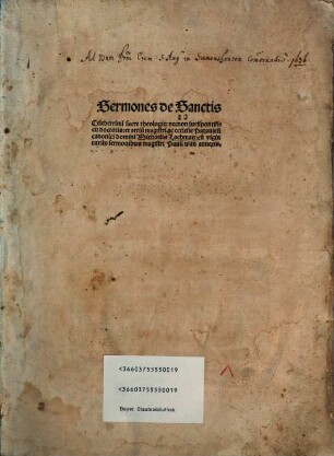 Sermones de Sanctis Celeberrimi sacre theologie: necnon iuris pontificij doctoris ... Michaelis Lochmair : cu[m] vigintitrib[us] sermonibus magistri Pauli wan annexis