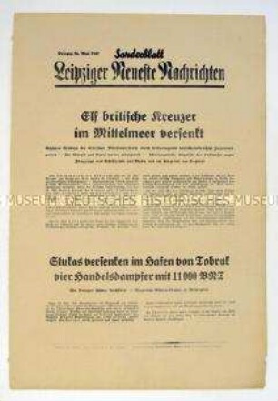 Sonderblatt der "Leipziger Neuesten Nachrichten" zu deutschen Luftangriffen auf die britische Mittelmeerflotte