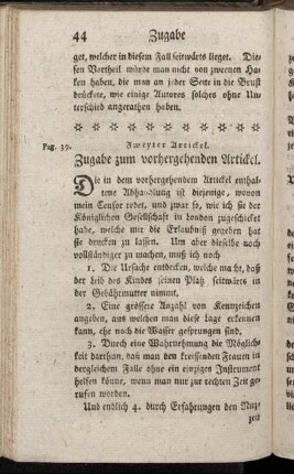 Zweyter Artickel. Zugabe zum vorhergehenden Artickel.
