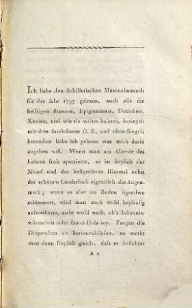 Anhang zu Friedrich Schillers Musen-Almanach für das Jahr 1797