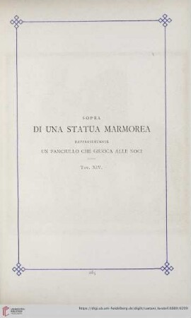 Sopra di una Statua Marmorea rappresentante un fanciullo che gioca alle noci (Tav. XIV)