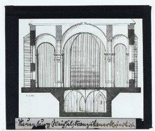 Neuenburg, ehem. Franziskanerkirche (jetzt Pfk. St. Maximilian Kolbe) : Querschnitt durch Krypta und Langhaus