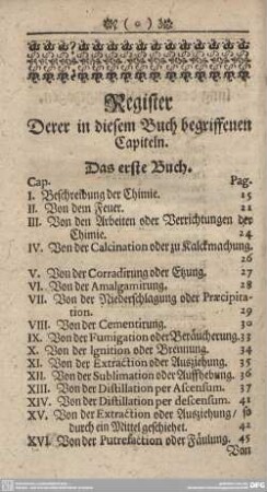 Register Derer in diesem Buch begriffenen Capiteln.