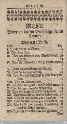 Register Derer in diesem Buch begriffenen Capiteln.