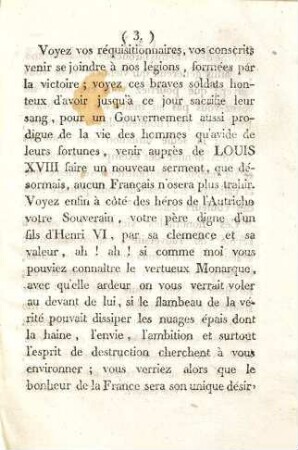 Proclamation De Bernadote Prince Royal de Suède au nom de Louis XVIII. aux Français