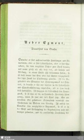 Ueber Egmont, Trauerspiel von Goethe