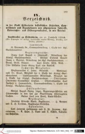 IV. Verzeichniß. der in der Stadt Hildesheim befindlichen Behörden, Commissionen und Deputationen von allgemeinem Interesse, Unterrichts- und Bildungsanstalten, so wie Vereine.