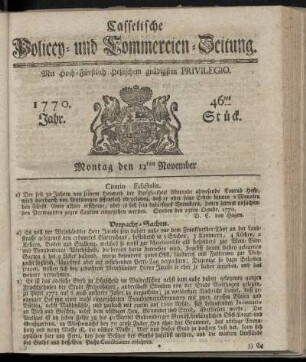 46tes Stueck, Montag den 12ten November. 1770