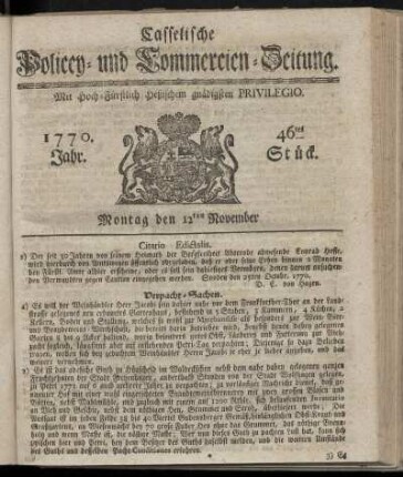 46tes Stueck, Montag den 12ten November. 1770