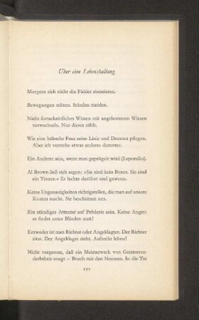 Über eine Lebenshaltung