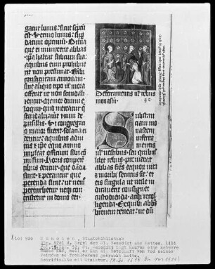 Regel des heiligen Benedikt — Der heilige Benedikt erlegt Maurus eine Buße auf, Folio 25verso