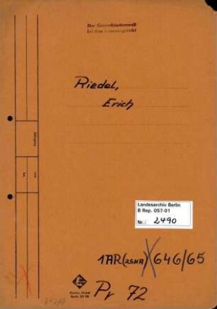 Personenheft Erich Riedel (*27.03.1910), Schreinermeister