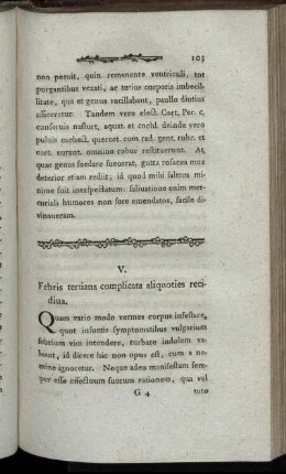 V. Febris tertiana complicata aliquoties recidiua.