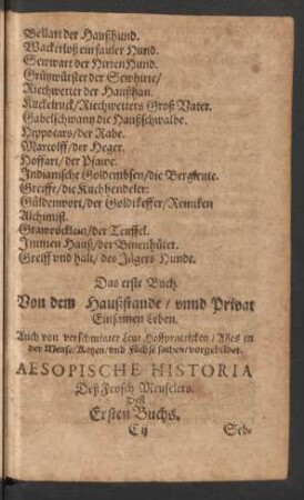 Aesopische Historia Deß Frosch Meuselers. Deß Ersten Buchs.