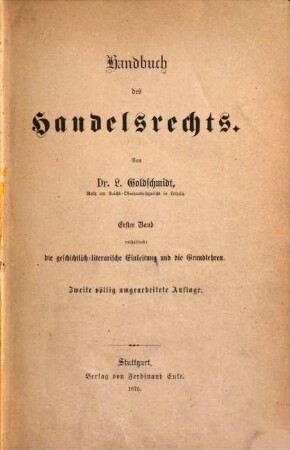Handbuch des Handelsrechts. I