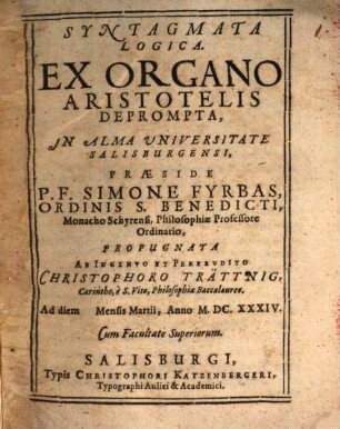 Syntagmata Logica. Ex Organo Aristotelis Deprompta