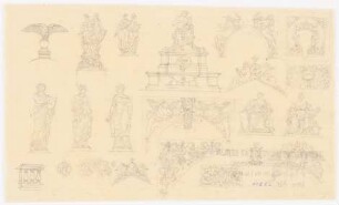 Bauornamentik und Figuren: Skulpturen, Skulptur auf Sockel, Kartuschen, Giebelfiguren, Ornamentfelder, Balustradendetail