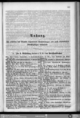 Die während des Druckes eingetretenen Veränderungen und sonst erforderlichen Berichtigungen enthaltend.