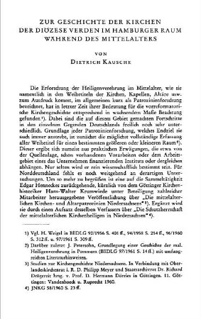 Zur Geschichte der Kirchen der Diözese Verden im Hamburger Raum während des Mittelalters