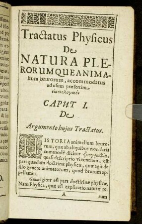 Tractatus Physicus De Natura Plerorumque Animalium brutorum [...]