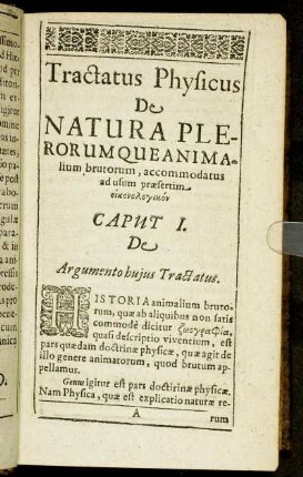 Tractatus Physicus De Natura Plerorumque Animalium brutorum [...]