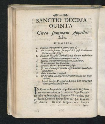 Sanctio Decima Quinta. Circa summam Appellabilem.
