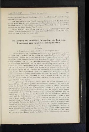 Ein Lehrgang zur chemischen Untersuchung der Luft nebst Bemerkungen zum chemischen Anfangsunterricht.