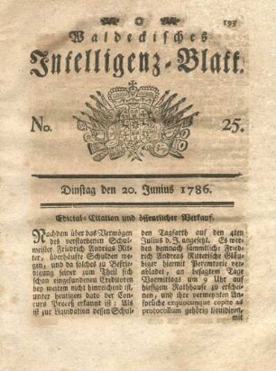 No. 25, Dinstag den 20. Junius 1786
