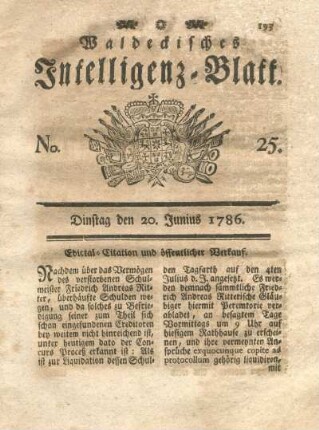 No. 25, Dinstag den 20. Junius 1786