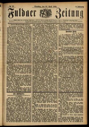 Ausgabe vom Samstag, den 30. April 1892.