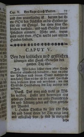 Caput V. Von den leiblichen und geistlichen Ubungen aller Hauß-Genossen den gantzen Tag über.