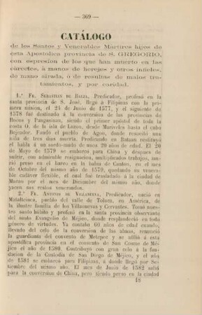 Catálogo de los Santos y Venerables Mártires hijos de esta Apost´olica...