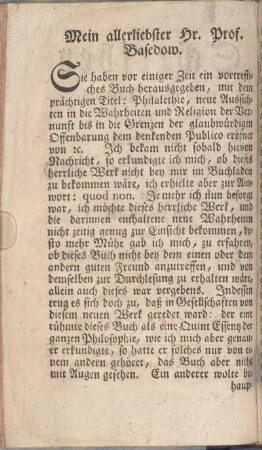 Mein allerliebster Hr. Prof. Basedow.